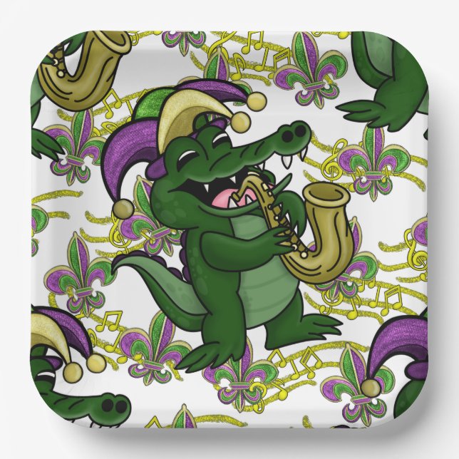 Mardi Gras Paper Plate-NOLA Gator Plates (Front)
