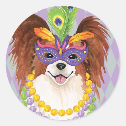 Mardi Gras Papillon Classic Round Sticker