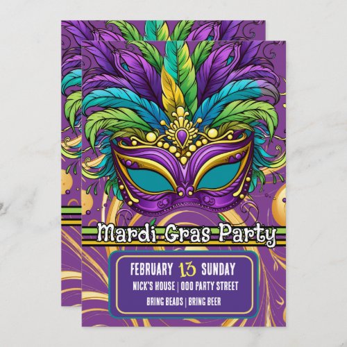 Mardi Gras Parade and Party Mask  Invitation