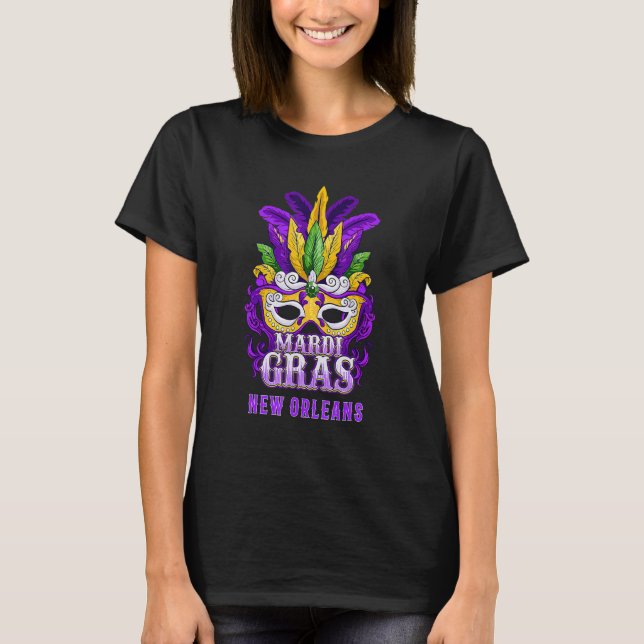 Mardi Gras Parade New Orleans Louisiana Mask Feath T-Shirt (Front)