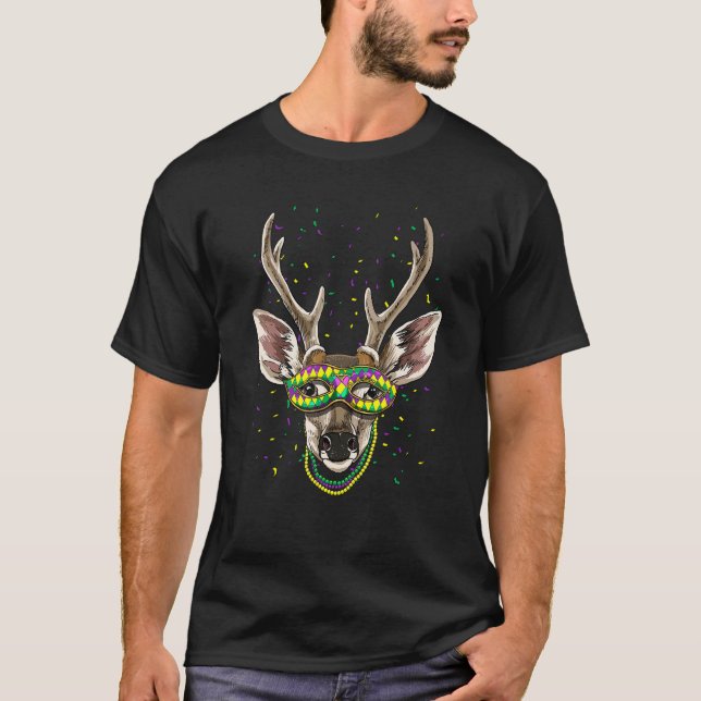 Mardi Gras Party Carnival Jester Deer  Hunter Hunt T-Shirt (Front)