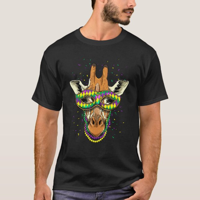 Mardi Gras Party Carnival Jester Giraffe Safari An T-Shirt (Front)