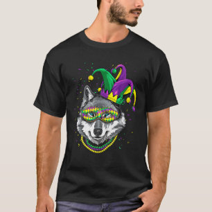Mardi Gras Party Carnival Jester Gray Wolf Animal T-Shirt