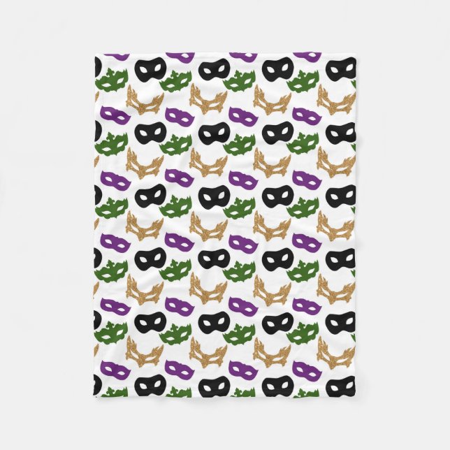 Mardi Gras Party Colorful Carnival Masks NOLA Fleece Blanket (Front)