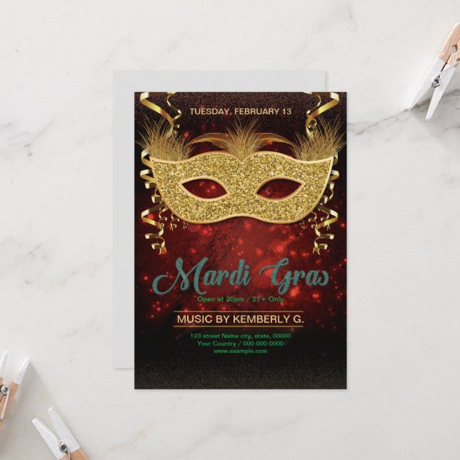 Mardi Gras Party Flyer Template  (Front/Back In Situ)