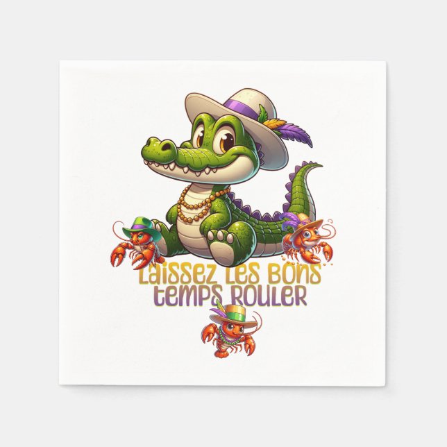 Mardi Gras Party Gator & Crawdads Napkins (Front)