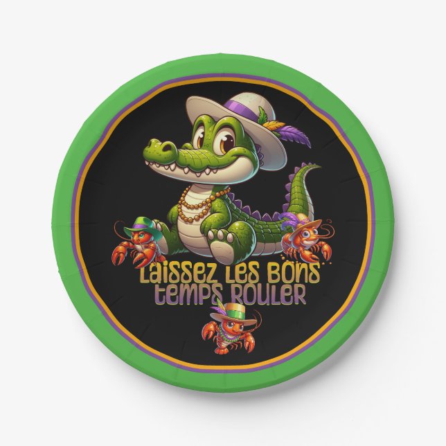 Mardi Gras Party Gator & Crawdads Paper Plates (Front)