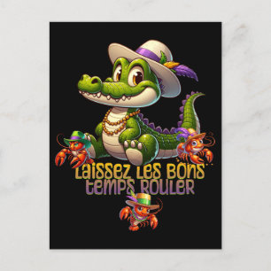 Mardi Gras Party Gator & Crawdads Postcard