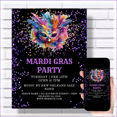 Mardi Gras Party Glitter Event Poster