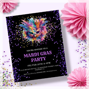 Mardi Gras Party Glitter Invitation