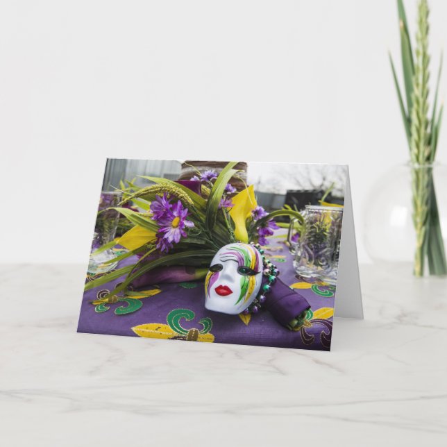 Mardi Gras Party Greeting Card (Front)