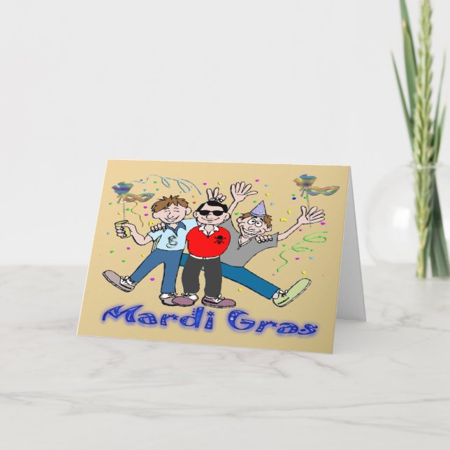 Mardi Gras Party Guys Card (Front)