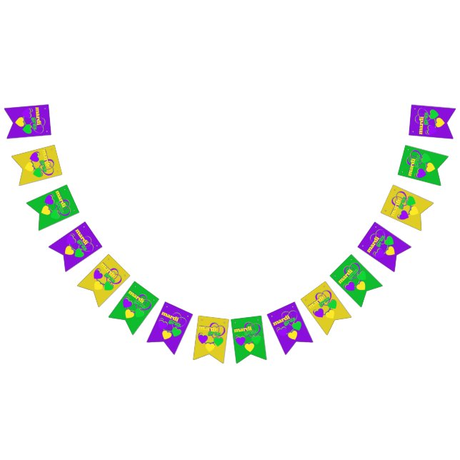 Mardi Gras Party Hearts New Orleans Carnival Bunting Flags (All)