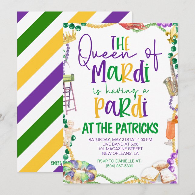 Mardi Gras Party Invitation (Front/Back)