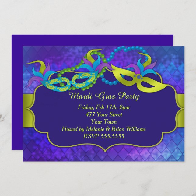 Mardi Gras Party Invitation (Front/Back)