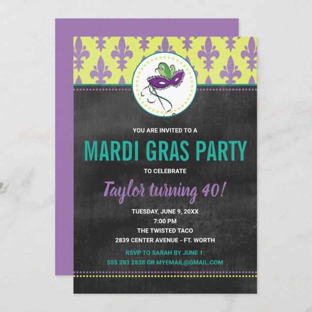 Mardi Gras Party Invitation (Front/Back)