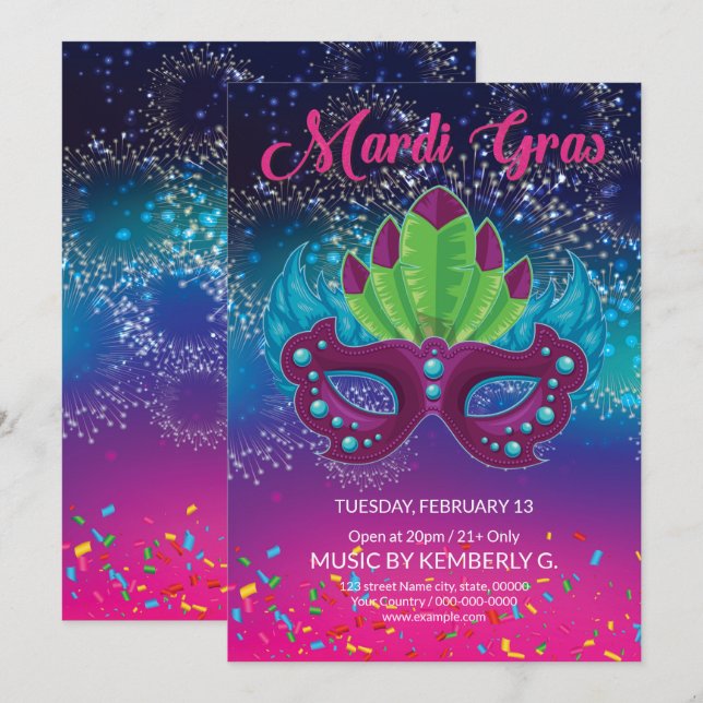 Mardi Gras Party Invitation (Front/Back)