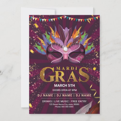 Mardi Gras Party Invitation Flyer