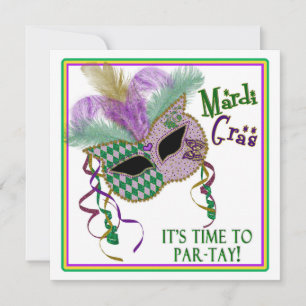 MARDI GRAS PARTY INVITATION - MASK - SQUARE
