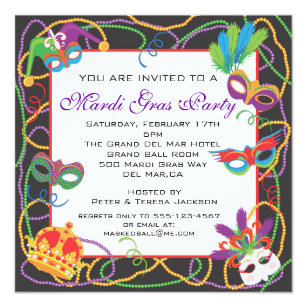 Mardi Gras Invitations Zazzle Mardi Gras Party Invitation With Masks And Beads