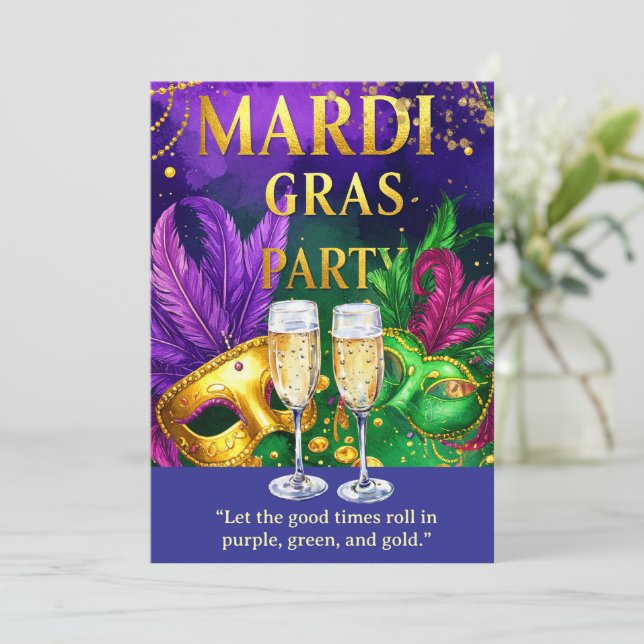 Mardi Gras Party – Let the Good Times Roll  Invitation (Standing Front)