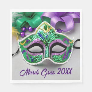 Mardi Gras Party Mask And Beads Napkins