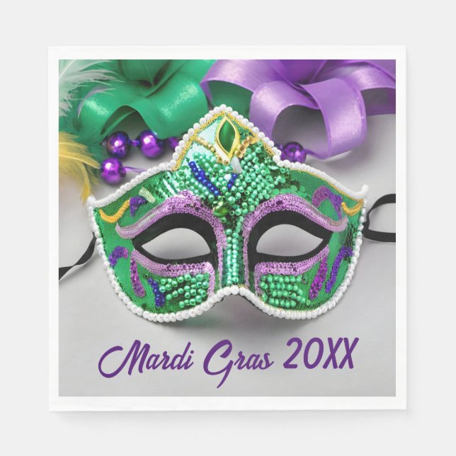 Mardi Gras Party Mask And Beads Napkins (Front)