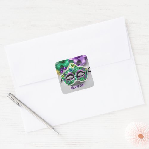 Mardi Gras Party Mask And Beads Square Sticker