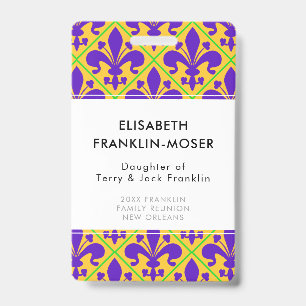 Mardi Gras Party New Orleans Fleur de Lis Badge