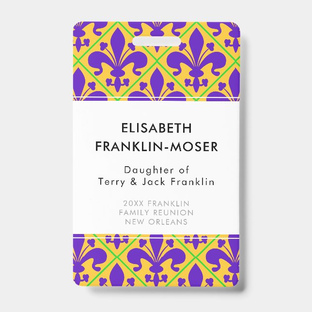 Mardi Gras Party New Orleans Fleur de Lis Badge (Front)