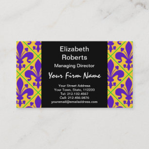Mardi Gras Party New Orleans Fleur de Lis Business Card