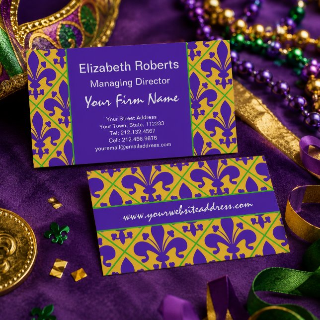 Mardi Gras Party New Orleans Fleur de Lis Business Card (Creator Uploaded)