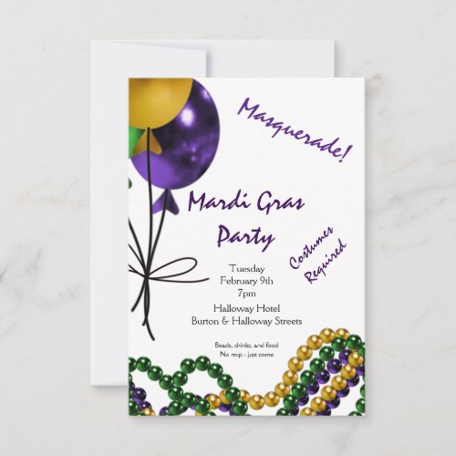 Mardi Gras Party Purple Gold and Green Invitation