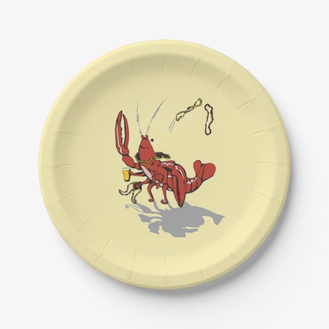 Mardi Gras Partying Crawfish Paper Plates (Front)