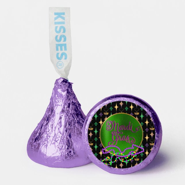 Mardi Gras Pattern with Beads on Black  Hershey®'s Kisses® (Front)