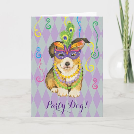 Mardi Gras Pembroke Welsh Corgi Card