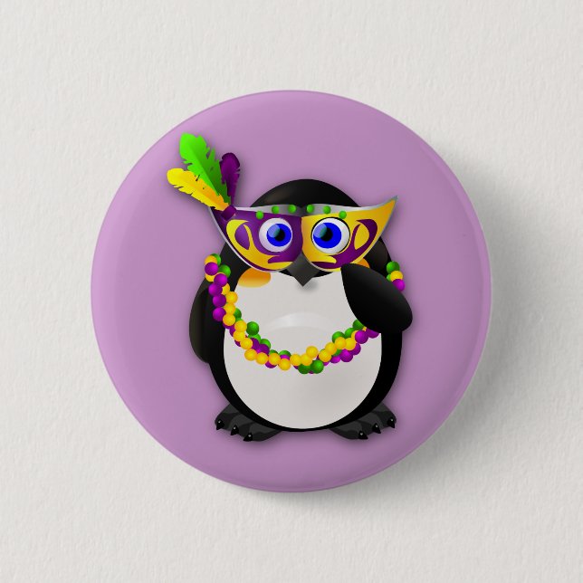 Mardi Gras Penguin Pinback Button (Front)