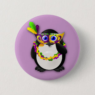 Mardi Gras Penguin Pinback Button
