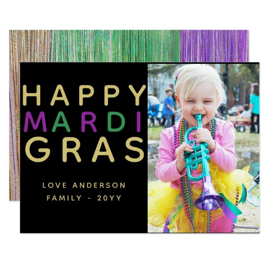 Mardi Gras Photo Card - Modern Purple Green Gold