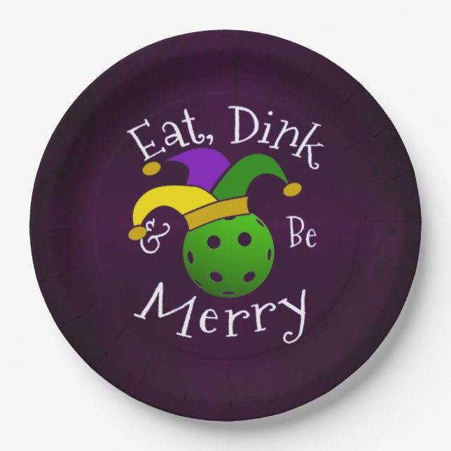 Mardi Gras Pickleball Eat Dink Be Merry Paper Plates (Front)