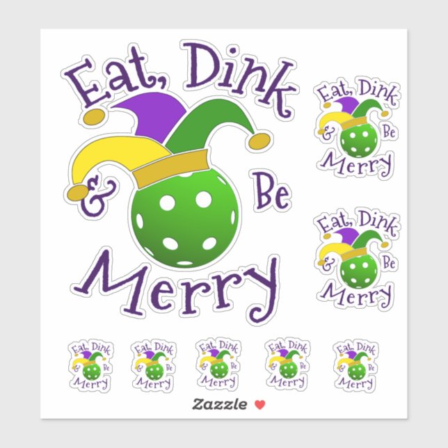Mardi Gras Pickleball Eat Dink Be Merry Sticker (Sheet)