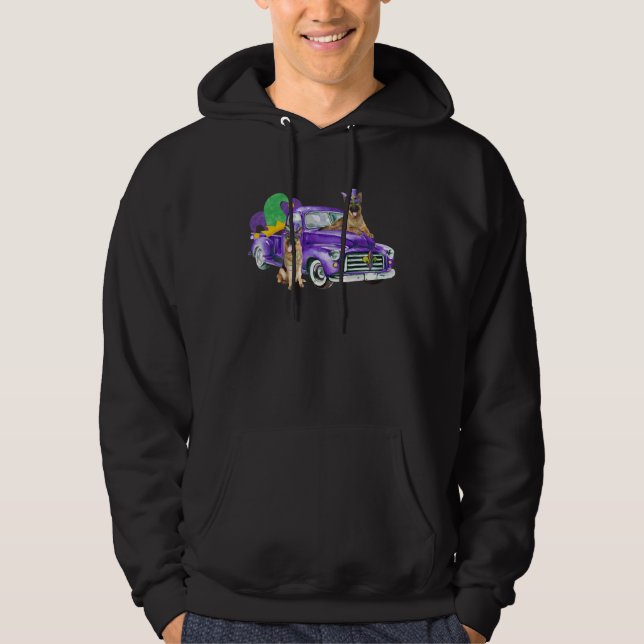 Mardi Gras Pickup Truck German Shepherd Dogs Hoodie (Front)