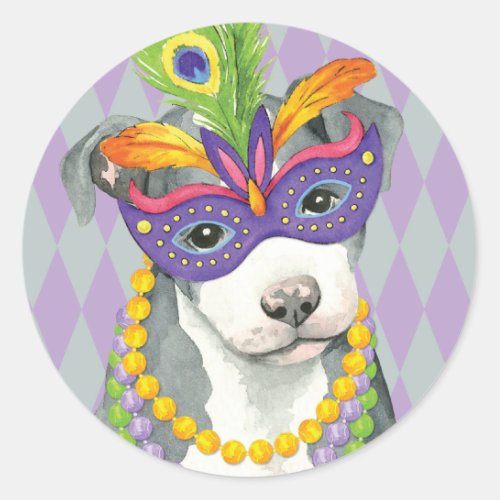 Mardi Gras Pit Bull Classic Round Sticker