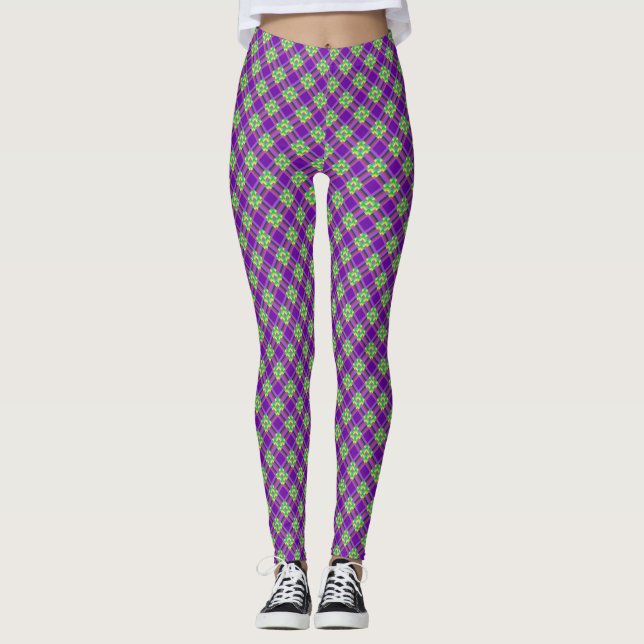 Mardi Gras Plaid Leggings (Front)