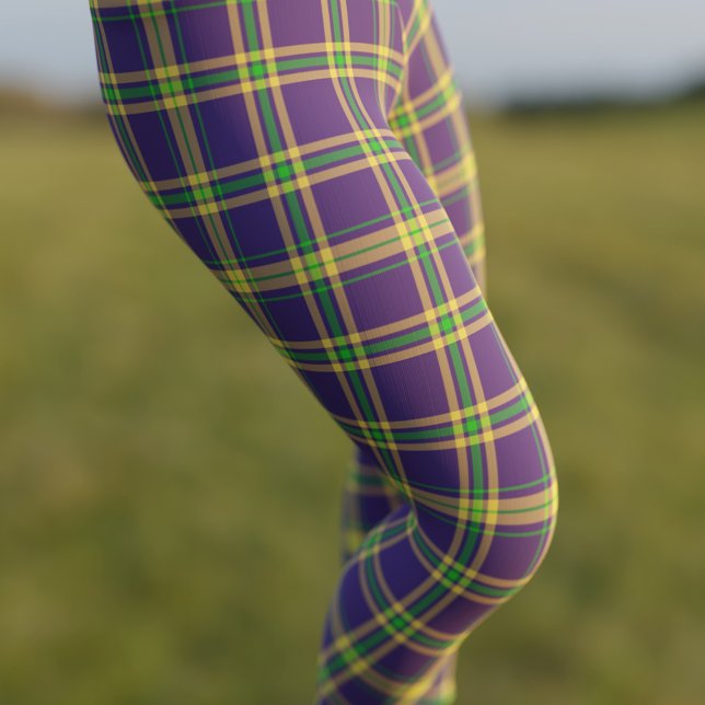 Mardi Gras Plaid Purple Green Gold Tartan Leggings (Celebrate Fat Tuesday in style in a pair of Purple Gold and Green Mardi Gras Tartan Leggings)