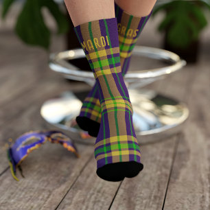 Mardi Gras Plaid Purple Green Gold Tartan Socks