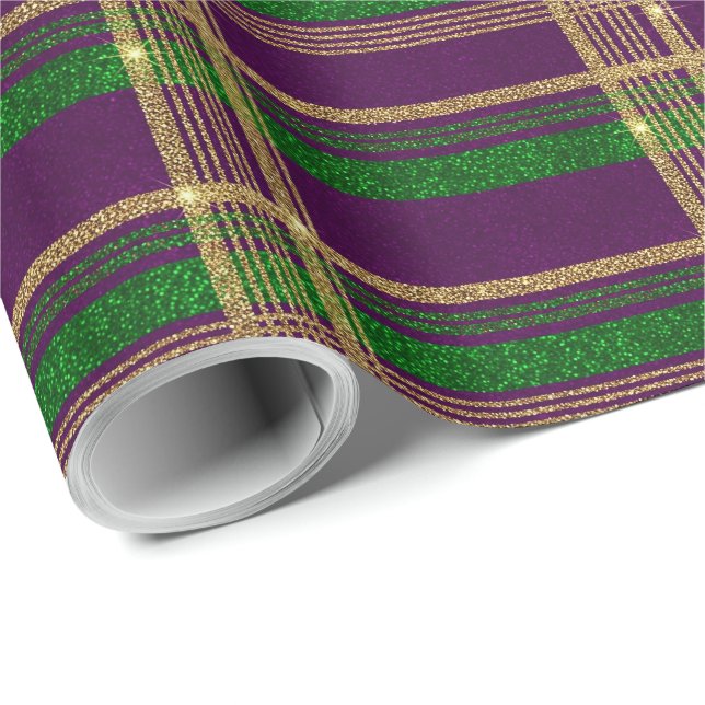 Mardi Gras Plaid Wrapping Paper (Roll Corner)