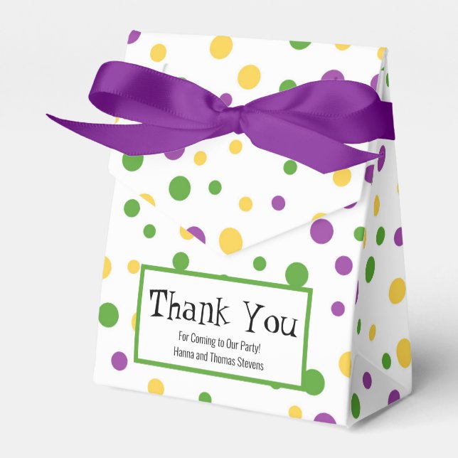 Mardi Gras Polka Dot Birthday Favor Box (Front Side)