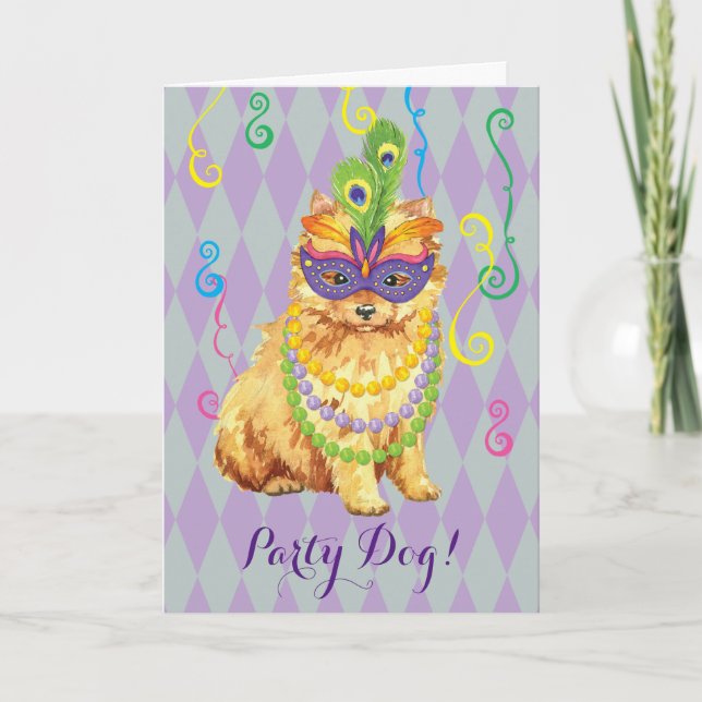 Mardi Gras Pomeranian Card (Front)