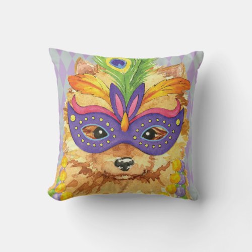 Mardi Gras Pomeranian Throw Pillow
